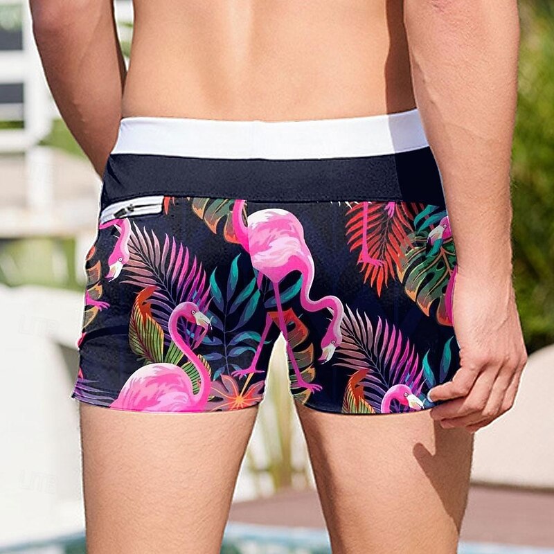 Men's Leaf Flamingo Plants Swim Trunks Swim Shorts Boxer Swim Shorts Mid Waist Fashion Designer Surfing Holiday Beach Drawstring Pocket Elastic Waist Designer Clothing Apparel2