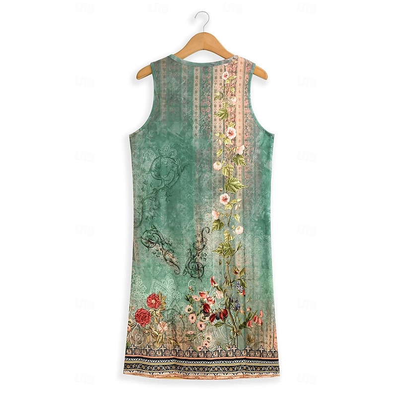 Women's Mini Dress Petite Dress T Shirt Dress Tee Dress Sundress A Line Dress Active Fashion Streetwear Outdoor Vacation Street Loose Fit Floral Sleeveless V Neck Orange Green Dark Gray3