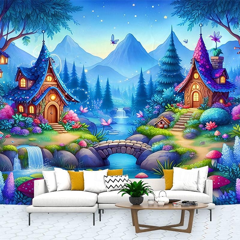 Fantasy Magic Tree House Hanging Tapestry Wall Art Large Tapestry Mural Decor Photograph Backdrop Blanket Curtain Home Bedroom Living Room Decoration2