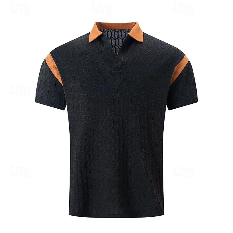 Men's Cable Knit Polo Golf Shirt Business Active Polo Collar Short Sleeve Fashion Modern Solid Color Mesh Knitted Summer Spring Regular Fit Apricot Black White Light Grey Cable Knit Polo2