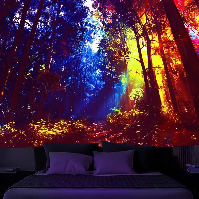 Blacklight Tapestry UV Reactive Glow in the Dark Glow Party Neon Light Tower Nature Psychedelic Trippy Misty Hanging Tapestry Wall Art Mural for Living Room Bedroom4