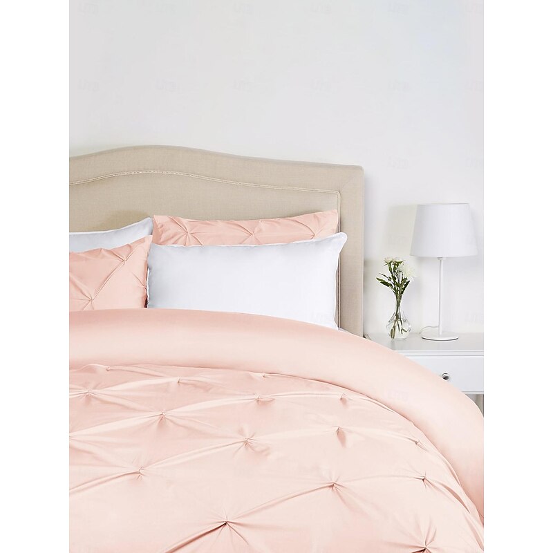 3-Piece Duvet Cover Set Pinch Pleat Duvet Cover Lace Ruffles