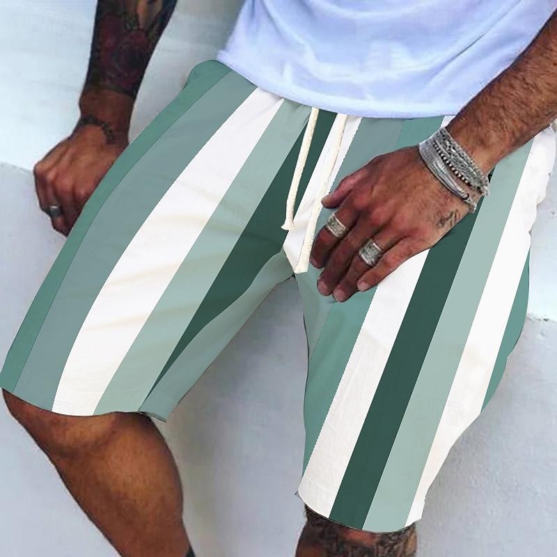 Men's Summer Shorts Beach Shorts Pocket Drawstring Elastic Waist Stripe Comfort Breathable Knee Length Holiday Vacation Beach Hawaiian Boho Red Navy Blue4