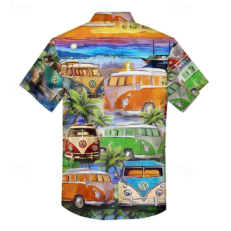 Men's Hippie Bus Shirt Summer Hawaiian Shirt Aloha Shirt Short Sleeve Shirt Turndown Tropical Fashion Hawaiian Casual Hawaiian Holiday Light Yellow Blue-Green Black S M L2