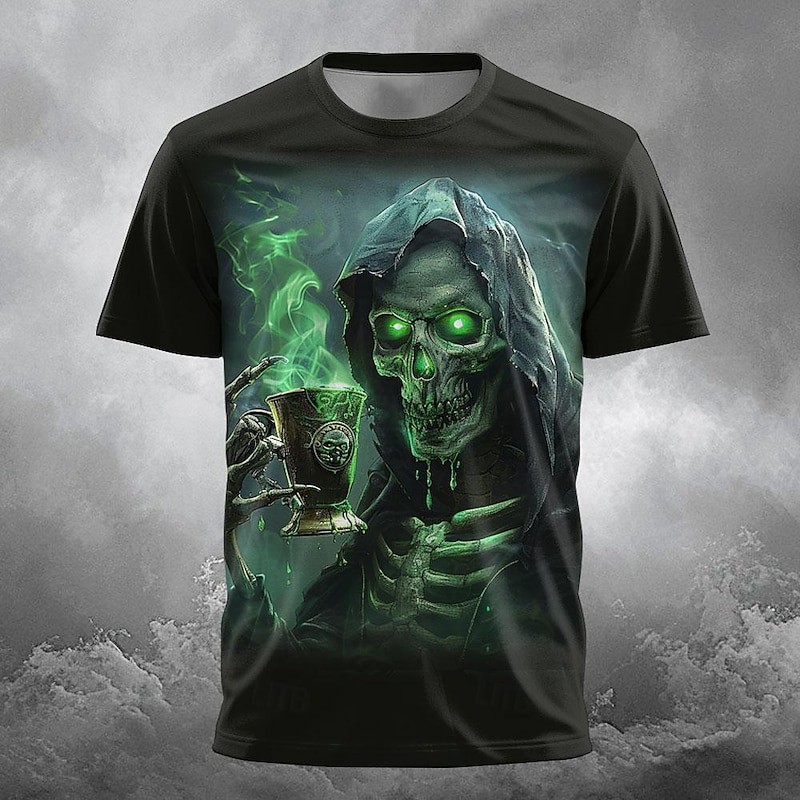 Halloween Day of the Dead Skull Men's Skull Beer T shirt Short Sleeve T shirt 3D Print Crew Neck Shirt Designer Gothic Party Street Summer Spring Clothing Apparel4
