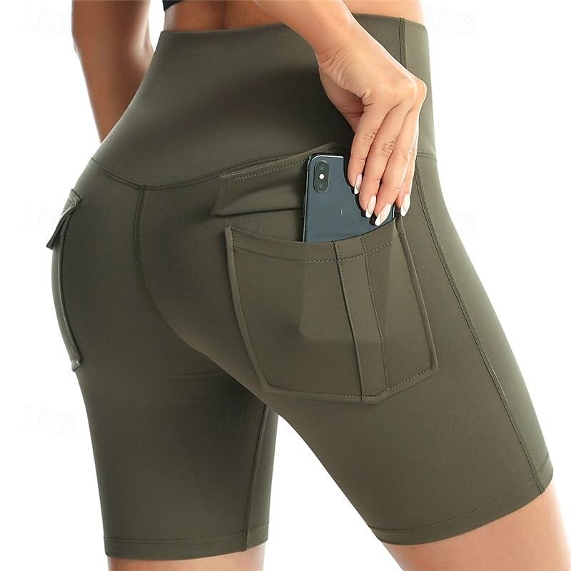 Women's Gym Shorts Yoga Shorts Workout Shorts Multiple Pockets High Waist Pilates Gym Workout Workout Shorts Solid Color Black Pink Army Green Sports Activewear Stretchy Slim