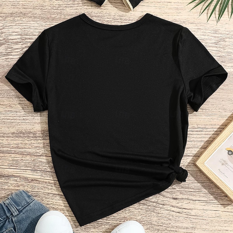 Kids Girls' T shirt Floral School Short Sleeve Fashion 7-13 Years Summer Black Pink Green2