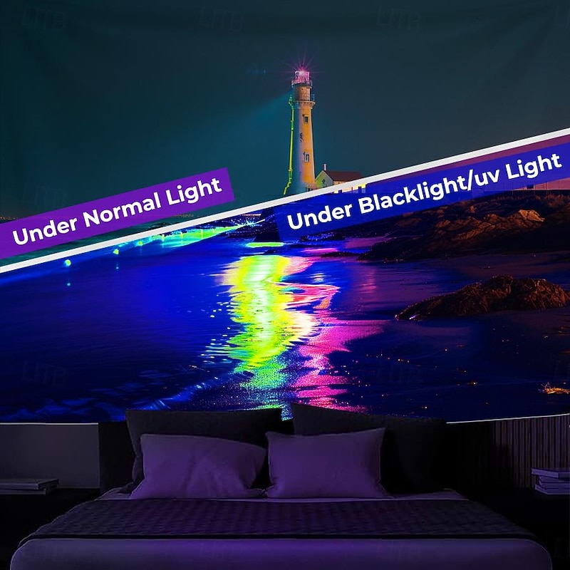 Blacklight Tapestry UV Reactive Glow in the Dark Glow Party Neon Light Tower Nature Psychedelic Trippy Misty Hanging Tapestry Wall Art Mural for Living Room Bedroom2