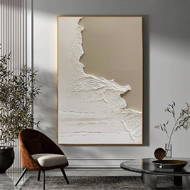 3D Textured Art oil painting handmade Mid-Century Abstract White Neutral Decor painting handmade  Light Brown Plaster  painting Wall Art  New* Minimalist Scandinavian Mid-Century  painting2