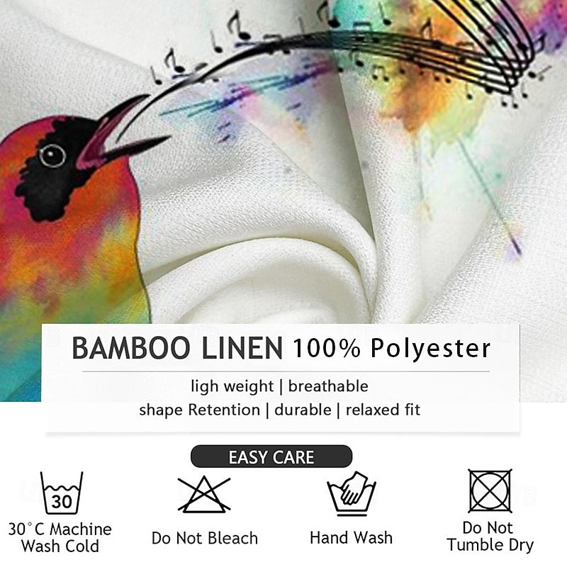 Men's Boardmasters Musical Notes Shirt Button Up Shirt Long Sleeve Casual Holiday Summer Spring Standing Collar Buttons Print White3