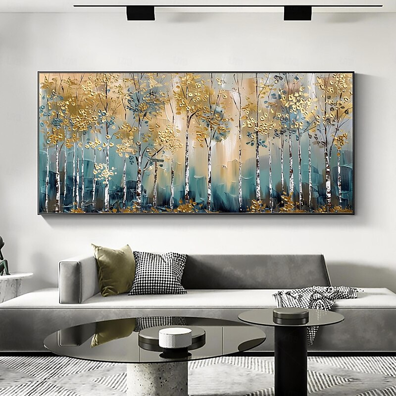 Handmade Original Birch Forest Oil Painting On Canvas Wall Abstract Tree Landscape Painting for Home Decor With Stretched Frame/Without Inner Frame Painting