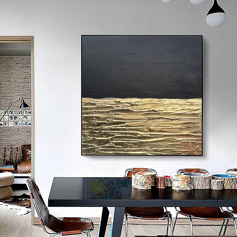 Hand painted Original Textured Wall Art Extra Large Gold And Black Abstract Art Rich Texture Canvas Art Abstract Modern Art Gold Leaf Painting Home Decor Stretched Frame Ready to Hang or Unframed4