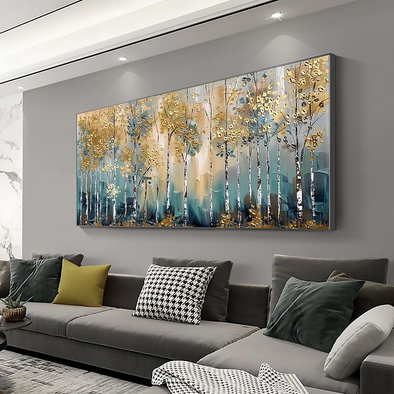 Handmade Original Birch Forest Oil Painting On Canvas Wall Abstract Tree Landscape Painting for Home Decor With Stretched Frame/Without Inner Frame Painting4