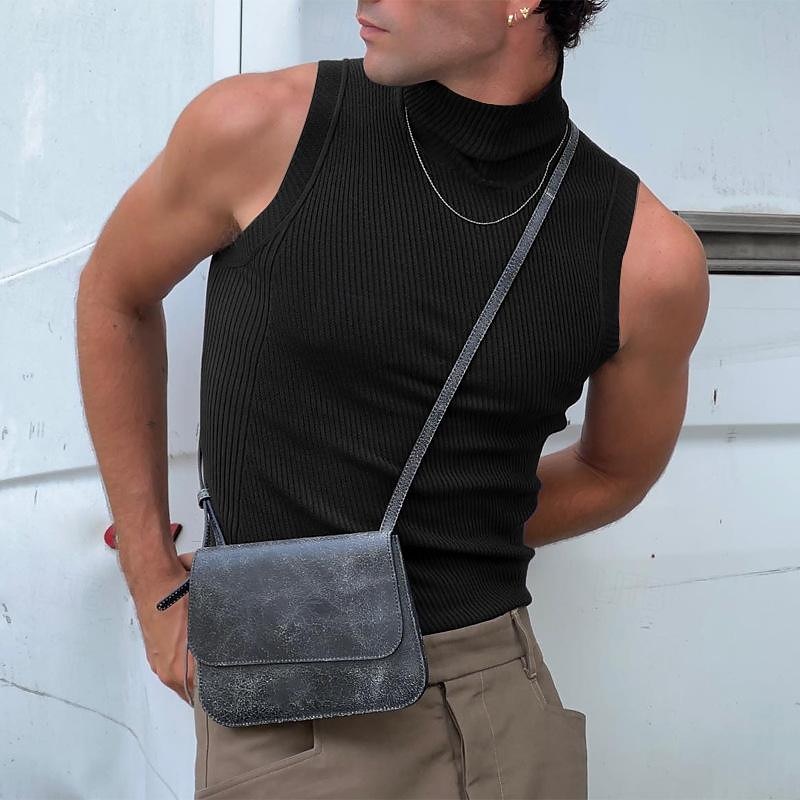 Men's Tank Top Vest Top Undershirt Sleeveless Shirt Sleeveless Turtleneck Spring & Summer Plain Pit Strip Fashion Designer Basic Vacation Street Going out Light Pink Black White Top Tee for Men2