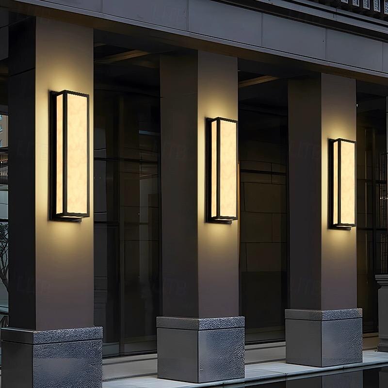 LED Outdoor Wall Light Black Modern Sconce Fixture Warm White 20W IP65 Rectangle Patio Marble Wall Lamp for Courtyard Porch Garage 42/63cm3