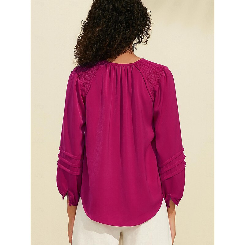 Satin Solid Shimmery Raglan Sleeve Casual Blouse2