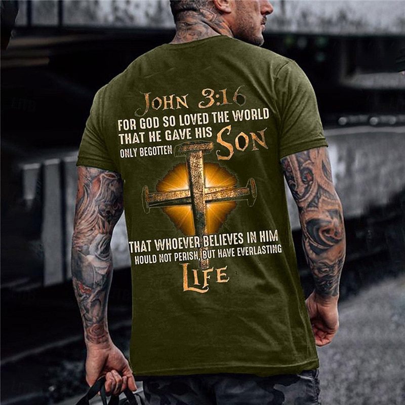 Men's John 3:16 Christian Graphic T-Shirt - Bible Verse Faith Short Sleeve3