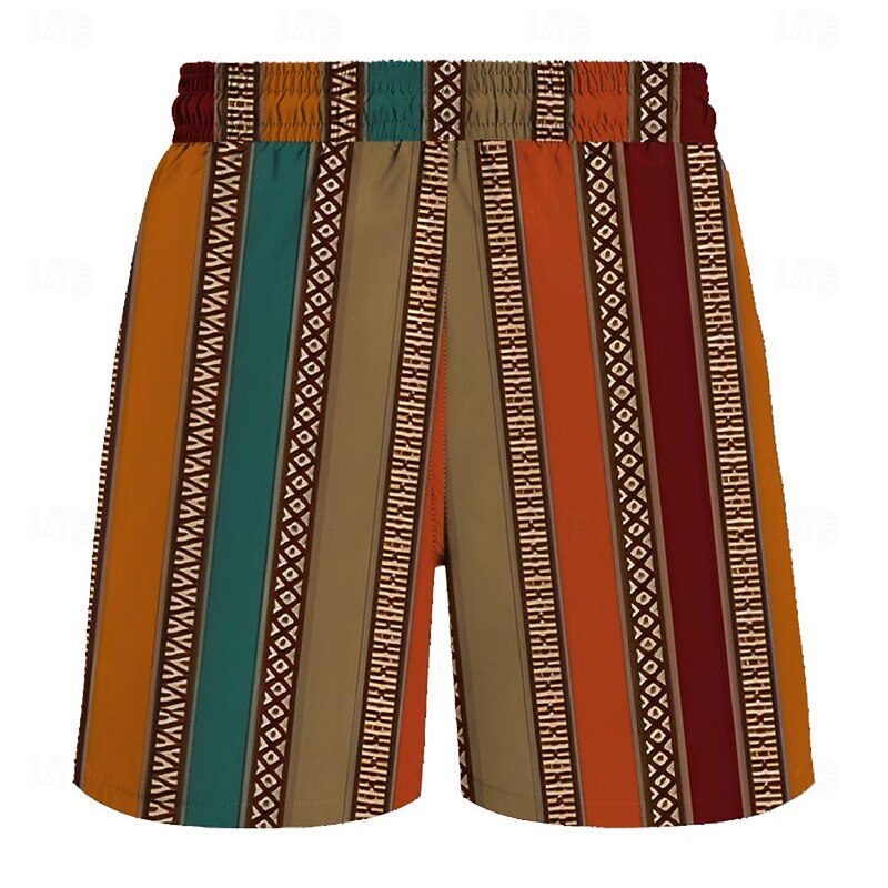 Men's Stripe Grid / Plaid Geometric Pattern Swim Shorts Board Shorts Swimming Trunks Mid Waist Hawaiian Casual Holiday Beach Drawstring with Mesh lining Elastic Waist Designer Clothing Apparel2