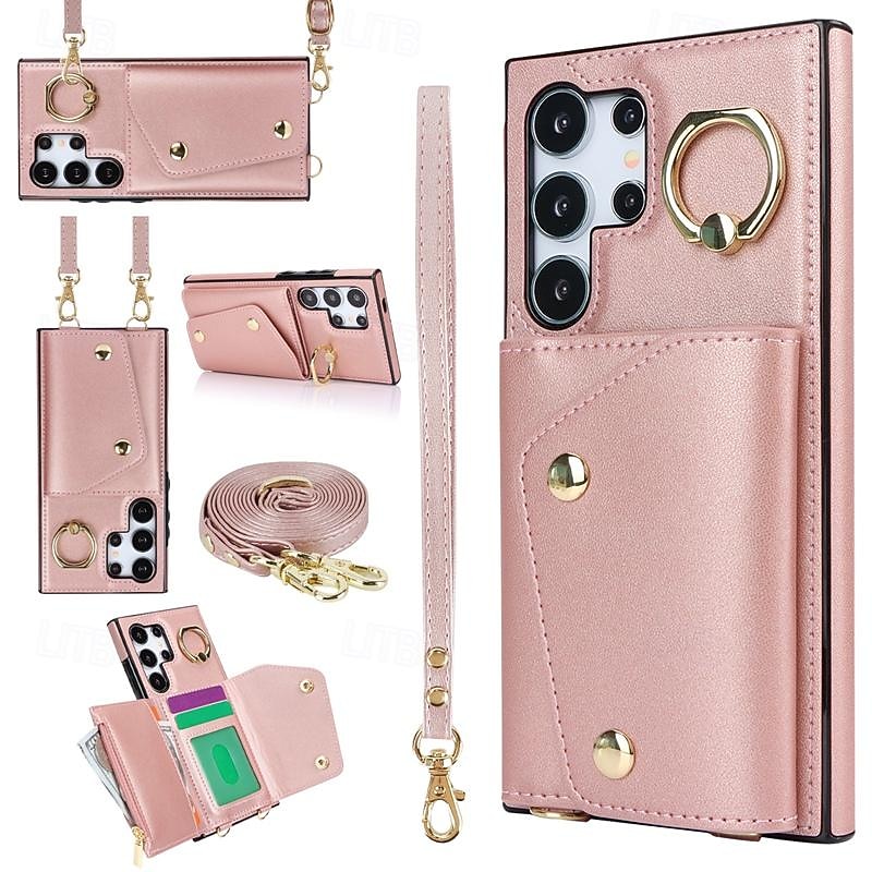 Phone Case For S25 S24 S23 S23 FE S22 S21 Ultra Plus A55 5G A35 5G A25 A15 Wallet Case Zipper with Lanyard with Wrist Strap Retro TPU PU Leather