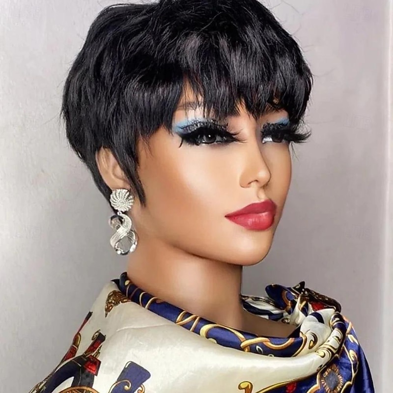 Brown Short Pixie Cut Wig Human Hair For Black Women Machine Made Wigs With Bangs Colored Glueless Wig Human Hair Wigs2
