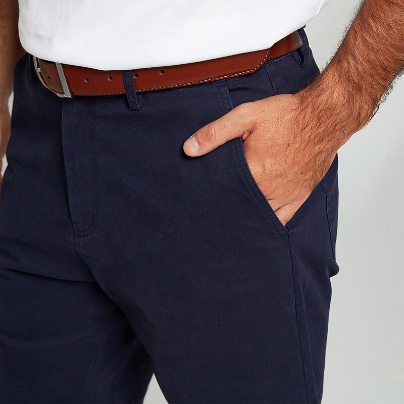 Men's Dress Shorts Zipper Pocket Solid Color Breathable Knee Length Formal Office Chic & Modern Formal White Navy Blue Micro-elastic4