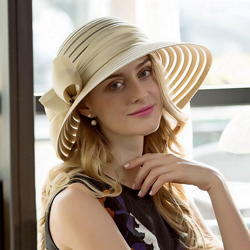 Hats Fiber Bucket Hat Floppy Hat Sun Hat Wedding Tea Party Elegant Wedding With Bowknot Headpiece Headwear4