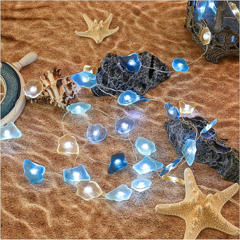 Ocean Series String Lights, Seastone Decorative Summer String Lights 2m 20LEDs 3m 30LEDs Seaside Party Decor Coastal String Lights Battery Powered Fairy Lights Holiday Bedroom Birthday Party Wedding Decoration3