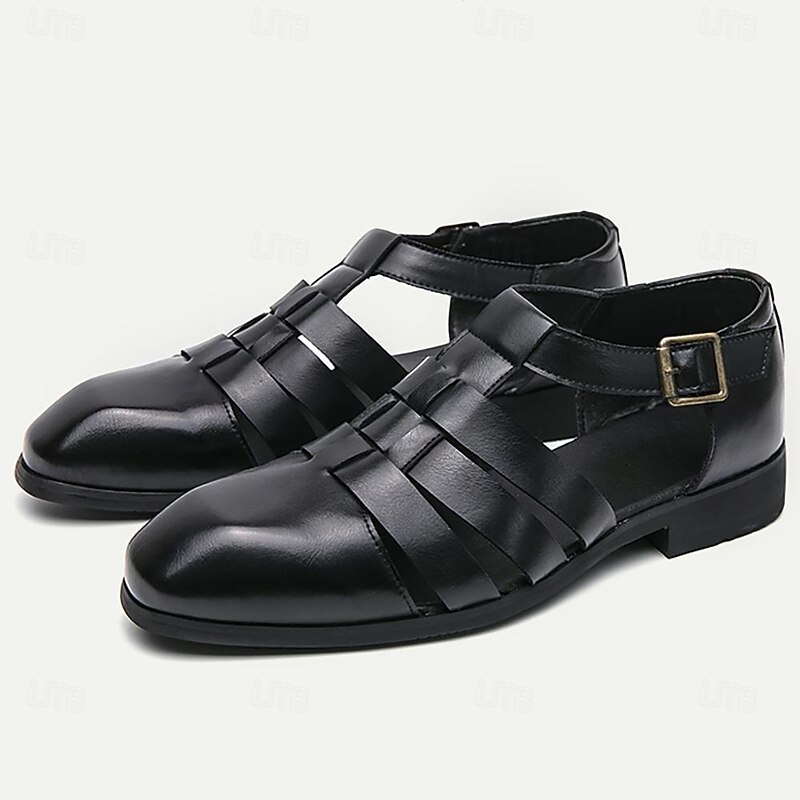 Men's Black Leather Fisherman Sandals - Stylish Buckle Strap Closed-Toe Shoes for Formal and Casual Wear2