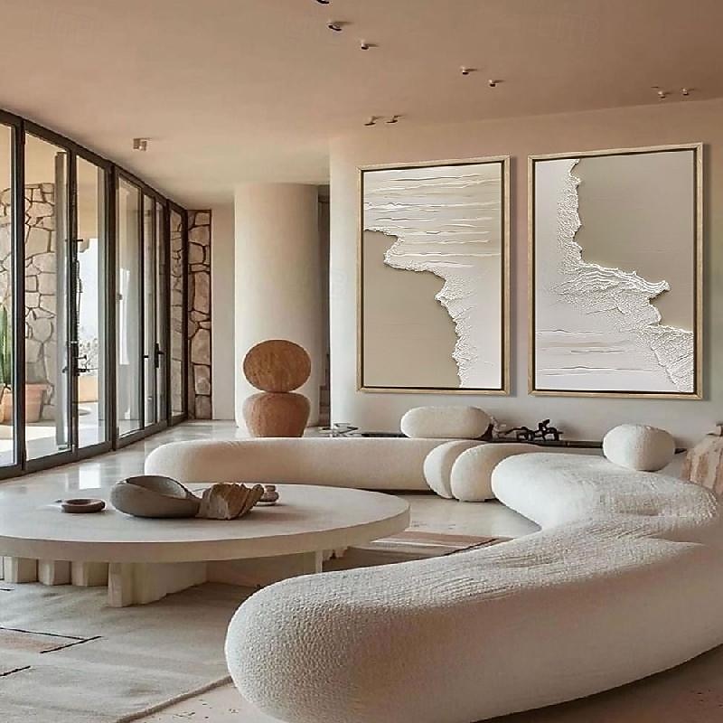 3D Textured Art oil painting handmade Mid-Century Abstract White Neutral Decor painting handmade  Light Brown Plaster  painting Wall Art  New* Minimalist Scandinavian Mid-Century  painting4