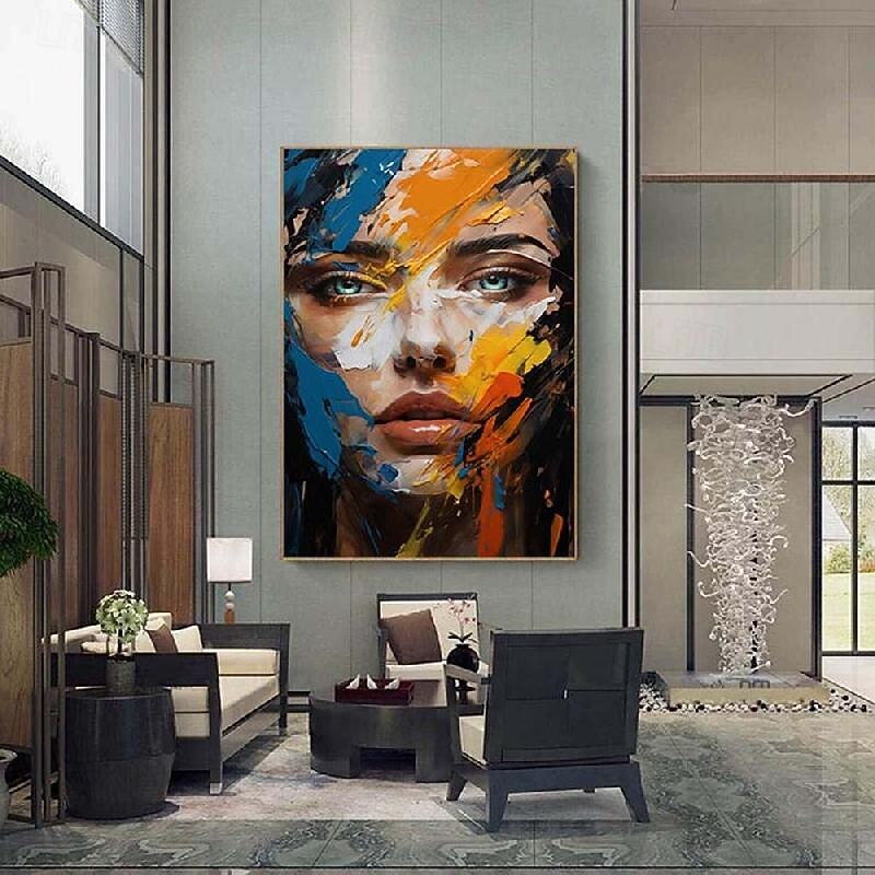 Colorful abstract facial oil painting handmade textured face of girl painting figurative wall art pattle knife girl Oil painting wall decorative painting room art4