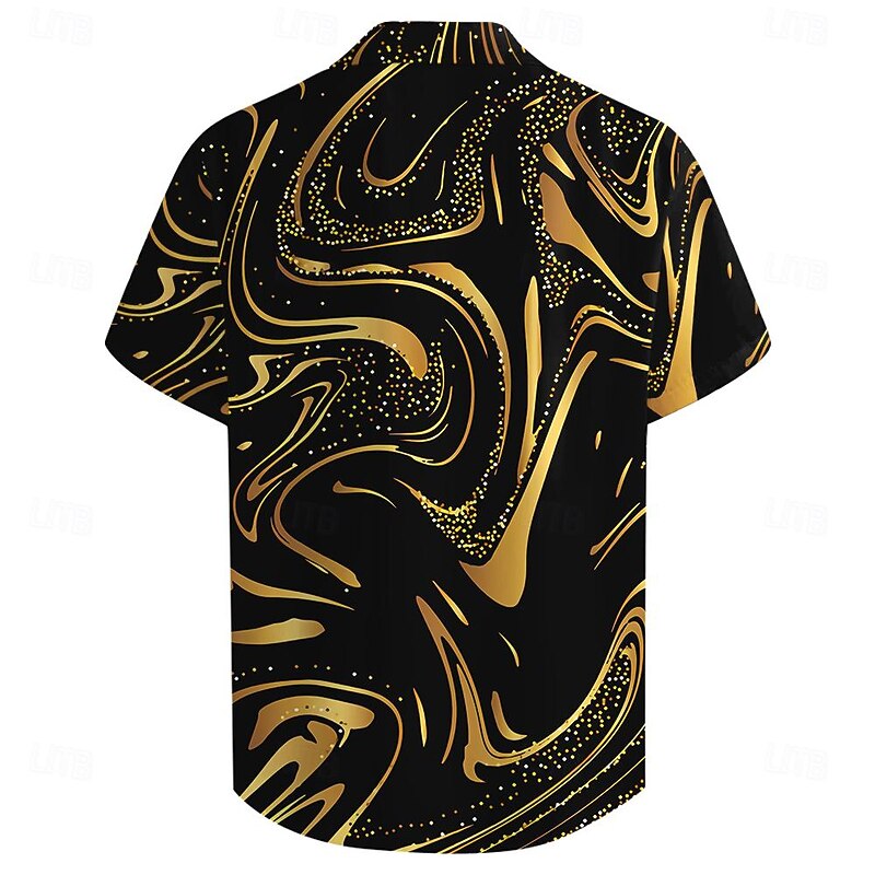 Men's Geometric Pattern Shirt Button Up Shirt Short Sleeve Casual Daily Holiday Summer Turndown Buttons Print Gold2