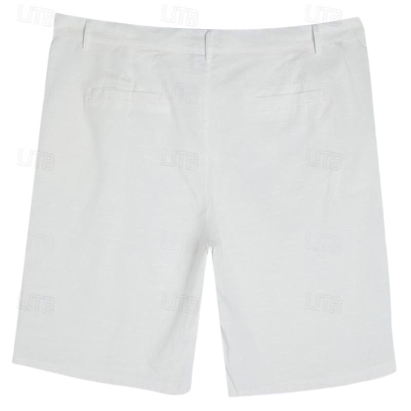 Men's Shorts Linen Shorts Summer Shorts Pocket Multi Pocket Straight Leg Plain Comfort Breathable Knee Length Outdoor Daily Holiday Fashion Streetwear White2