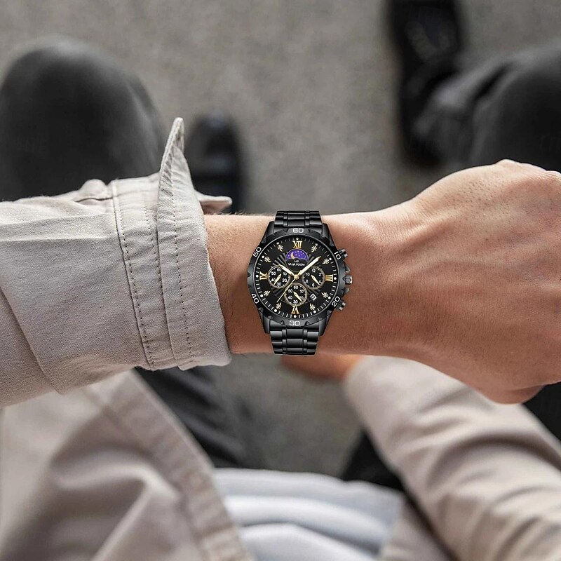 VA VA VOOM Men Quartz Watch Fashion Business Wristwatch Moon phase Luminous Perpetual Calendar Calendar Steel Watch4