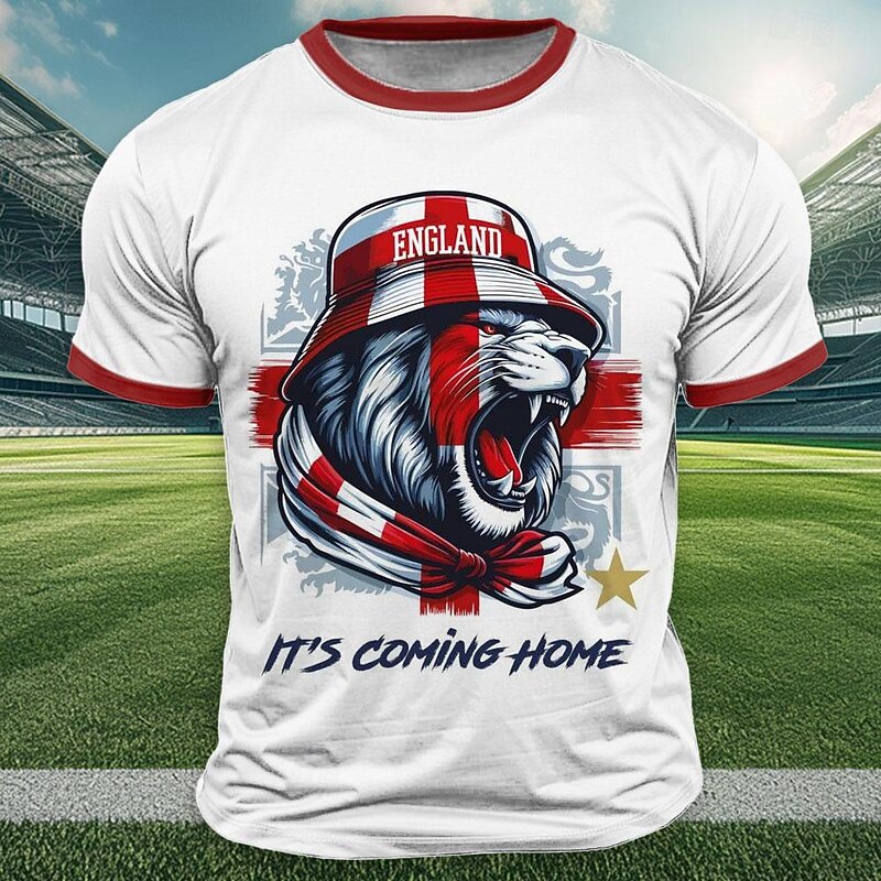 Men's England T Shirt Short Sleeve T shirt 3D Print Crew Neck Shirt Outdoor Athleisure White Summer Spring Clothing Apparel S M L XL XXL XXXL