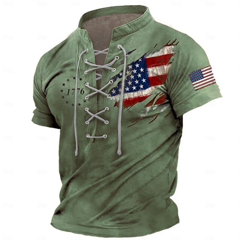 Veterans Day Men's Patriot Patriotic Veteran American US Flag 1776 Patriotism T shirt Tee Short Sleeve T shirt 3D Print Lace Up Neck Shirt Casual Sports Outdoor Casual Daily Blue Brown Green Spring4