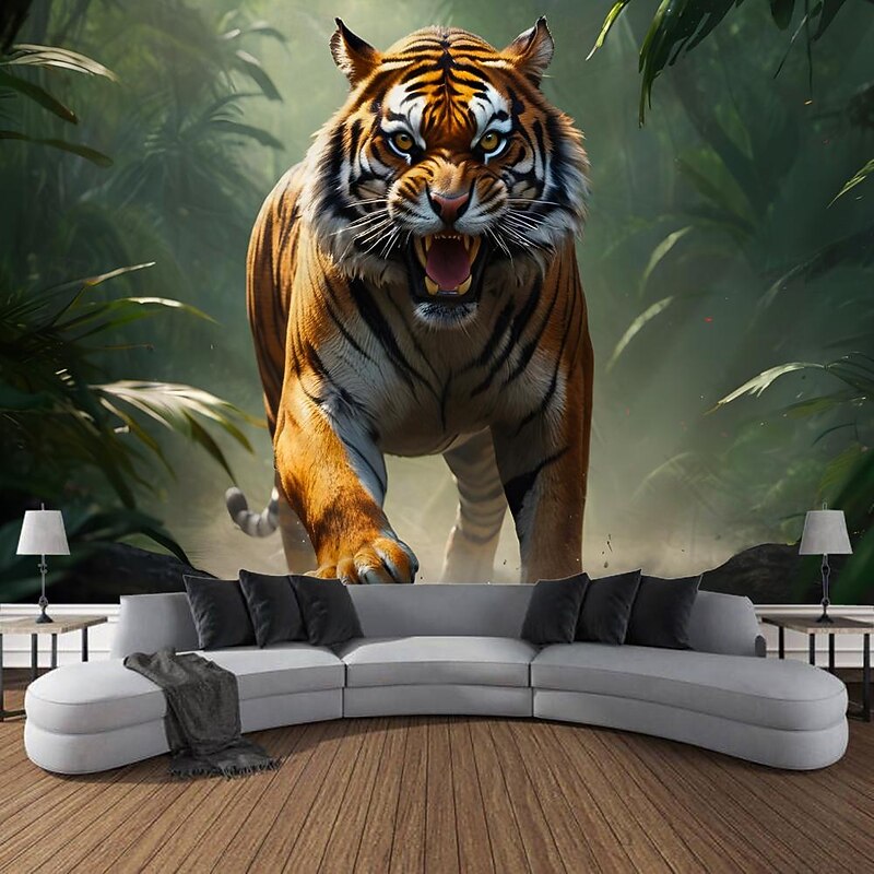 Tiger Forest Hanging Tapestry Wall Art Large Tapestry Mural Decor Photograph Backdrop Blanket Curtain Home Bedroom Living Room Decoration3