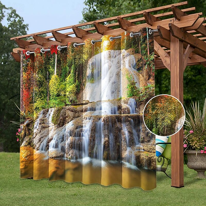 Waterproof Outdoor Curtain Privacy, Sliding Patio Curtain Drapes, Pergola Curtains Grommet 3D Watrefall Rock For Gazebo, Balcony, Porch, Party, 1 Panel4