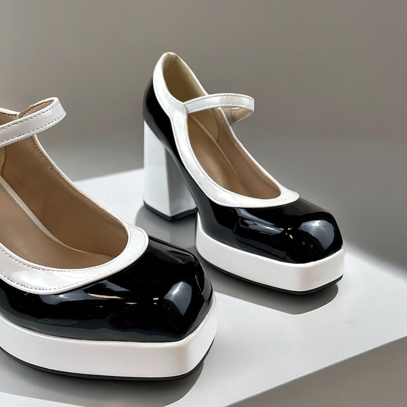 Women's Black and White Mary Jane Platform Pumps - Retro Chunky Heel Shoes for Party and Office Wear4
