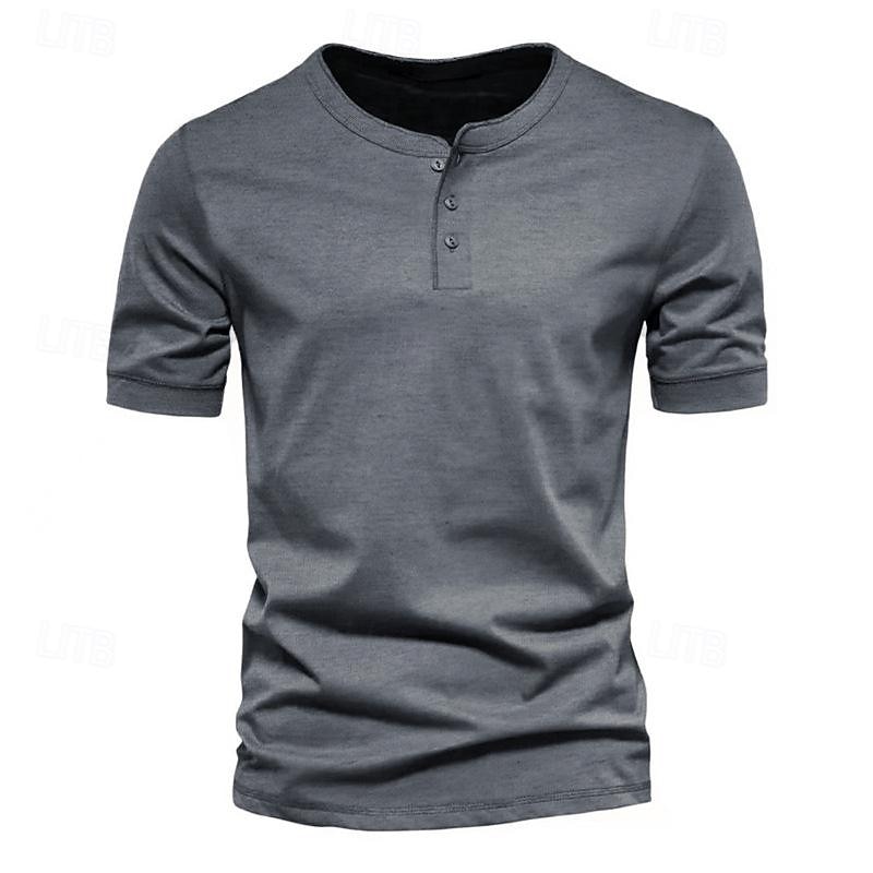 Men's T shirt Tee Henley Shirt Plain Henley Casual Holiday Short Sleeve Clothing Apparel Fashion Lightweight Muscle Big and Tall4