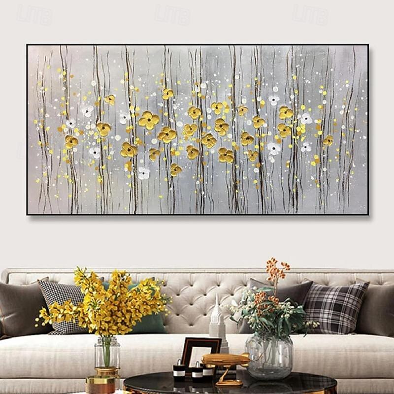 Yellow Black Flower Oil Painting on Canvas Large flower oil painting handmade Wall Art Abstract Texture painting Wall Art Custom Painting Modern artwork oil painting for Living Room Home Decor Gift