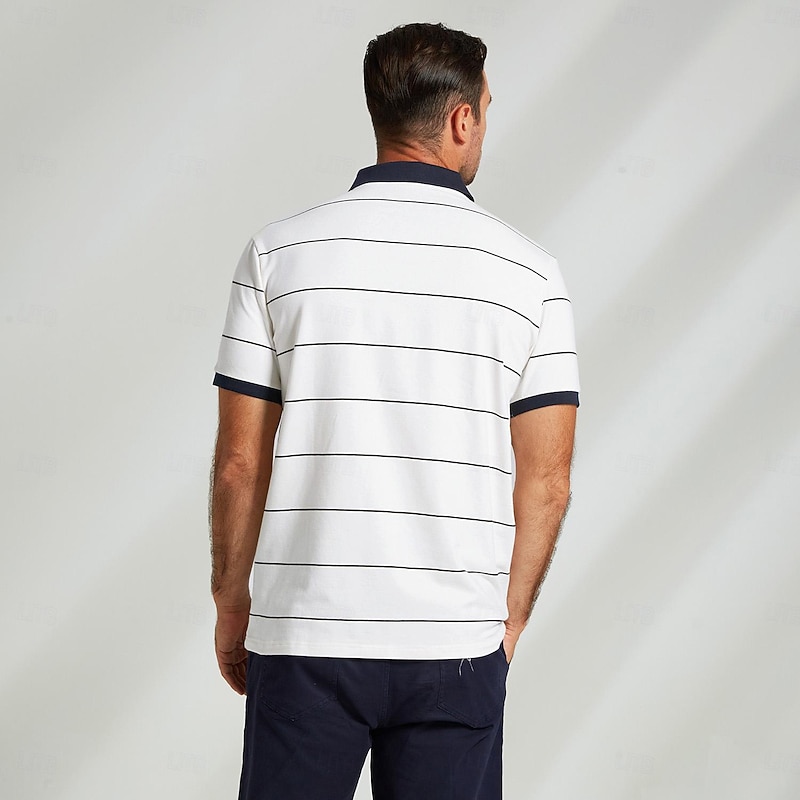 Men's 100%Cotton Golf Polo Shirt Knit Polo Business Casual Classic Short Sleeve Casual Hawaiian Beach Graphic Ship Button Summer Regular Fit Navy Blue3