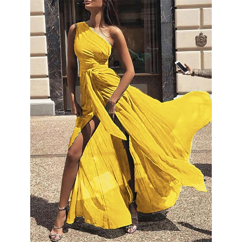 Women's Maxi Dress Cocktail Dress Wedding Guest Dress Chiffon Dress A Line Dress Elegant Sexy Formal Wedding Party Regular Fit Sleeveless V Neck Yellow Red Purple Green Summer3