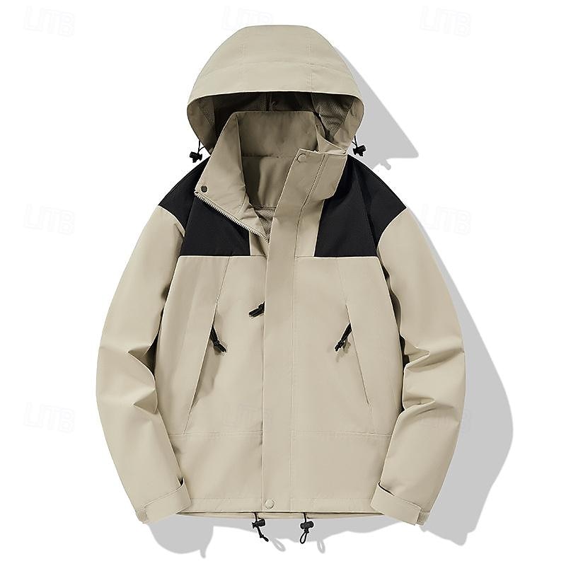 Men's Ski Jacket Outdoor Color Block Waterproof Windproof Hoodie Snow Coat Ski Coat Traveling Black Orange Khaki Light Green