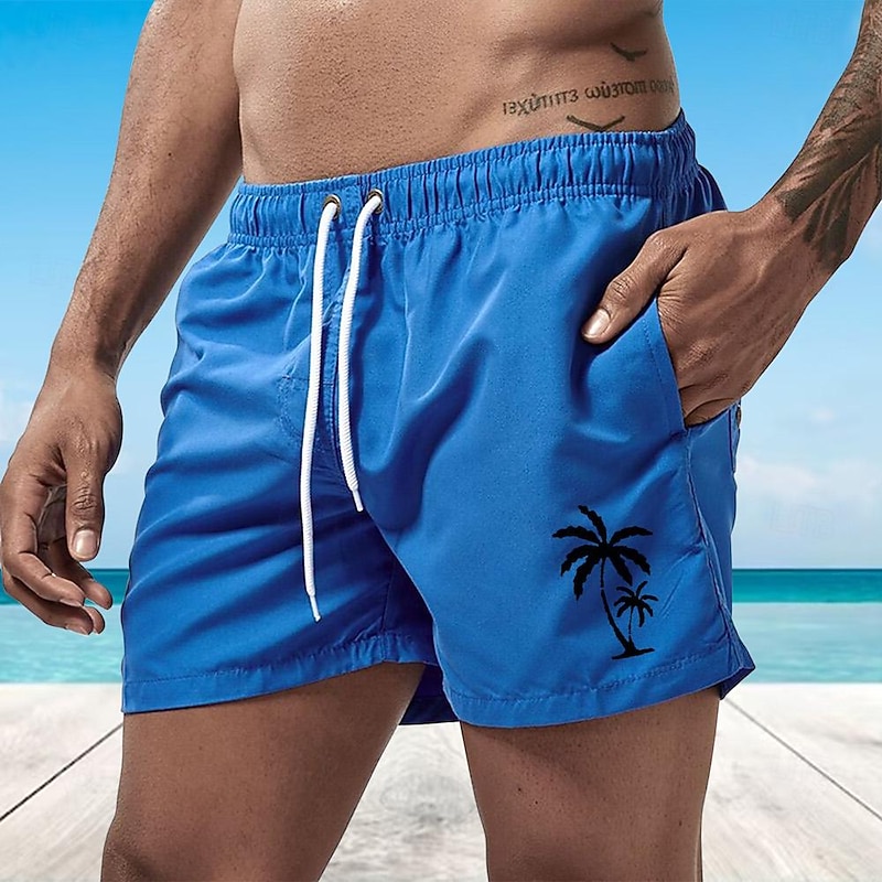 Men's Board Shorts Swim Shorts Swim Trunks Drawstring with Mesh lining Elastic Waist Coconut Tree Comfort Quick Dry Short Holiday Beach Weekend Fashion Casual Black White Micro-elastic4