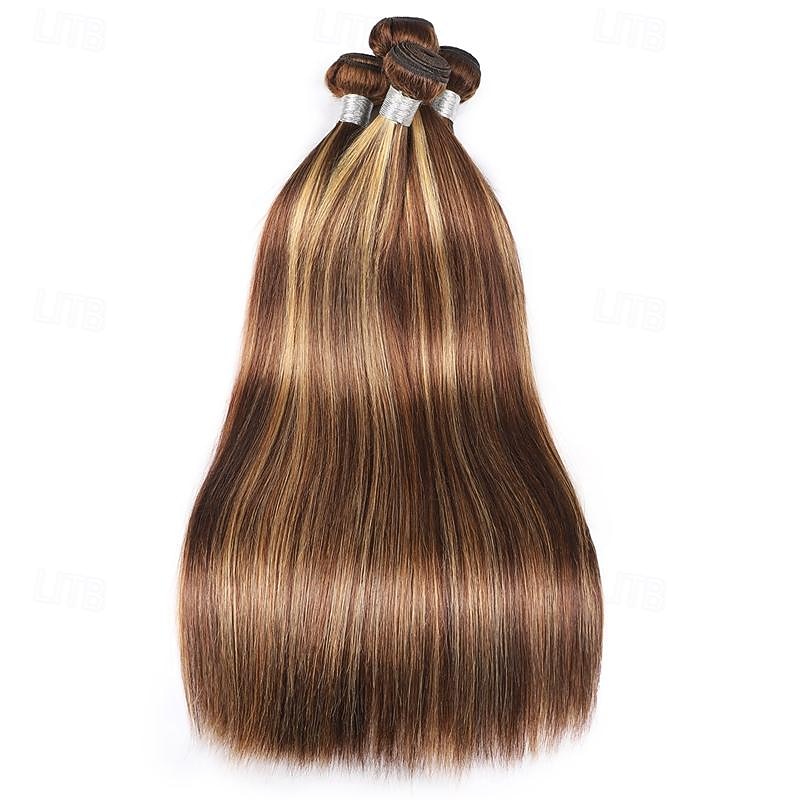 4/27 Highlight Straight Bundles Human Hair 3 Bundles 100% Unprocessed Brazilian Virgin Hair Extension For Women Double Weft Hair4