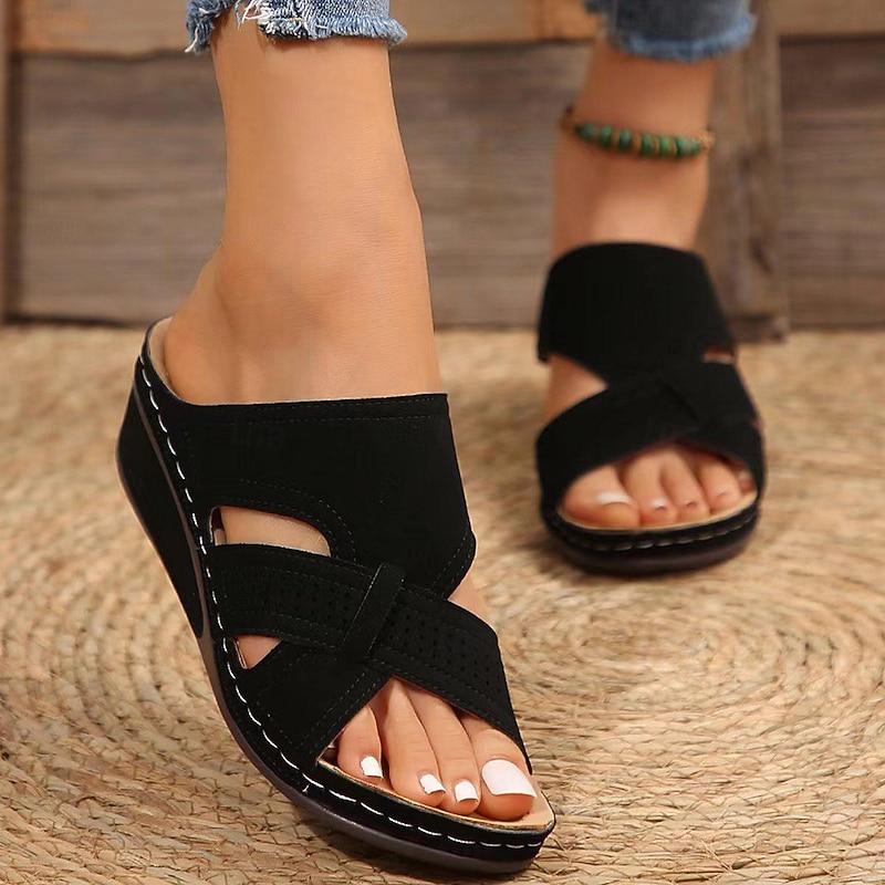 Women's Slip-On Wedge Sandals with Cutout Design, Casual Comfort Orthopedic Summer Shoes for Daily Walk, Beach and Garden Wear2