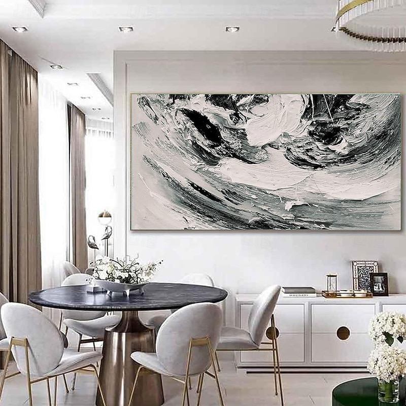 Handmade Oil Painting Canvas Wall Art Decoration Modern Simple Abstract Texture Black White for Living Room Home Decor Rolled Frameless Unstretched Painting3