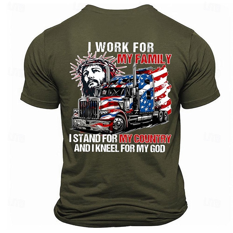 Men's Car Letter American US Flag Jesus T shirt Tee Top Short Sleeve T shirt Crew Neck Shirt Sports Classic Casual Street Sports Outdoor Black Army Green Dark Blue Summer Spring Clothing Apparel S M4