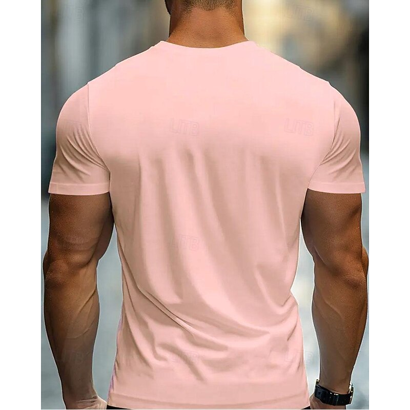 Men's T Shirt Tee Short Sleeve Shirt Tee Top Short Sleeve Crew Neck Spring & Summer Plain Fashion Designer Basic Vacation Street Going out Pink Top Tee for Men2