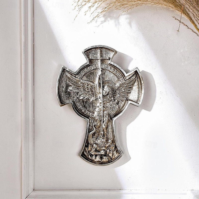 Nordic Mythology Archangel Wall Decor – Resin Angel Wall Hanging with Gold & Silver Foil Finish, European Vintage Style Wall Art, Elegant Home Accent for Living Room, Bedroom, and Hallway Decoration3